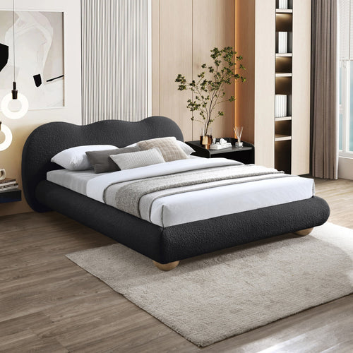 Hyde Boucle Fabric Upholstered King Bed (3 Boxes) in Black