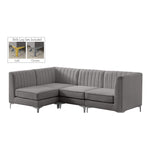 Alina 91" Velvet Upholstered 4pc. Modular Sectional in Grey