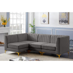 Alina 91" Velvet Upholstered 4pc. Modular Sectional in Grey