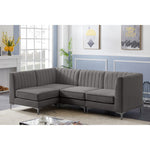 Alina 91" Velvet Upholstered 4pc. Modular Sectional in Grey