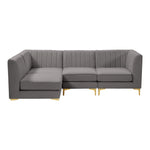 Alina 91" Velvet Upholstered 4pc. Modular Sectional in Grey