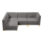 Alina 91" Velvet Upholstered 4pc. Modular Sectional in Grey