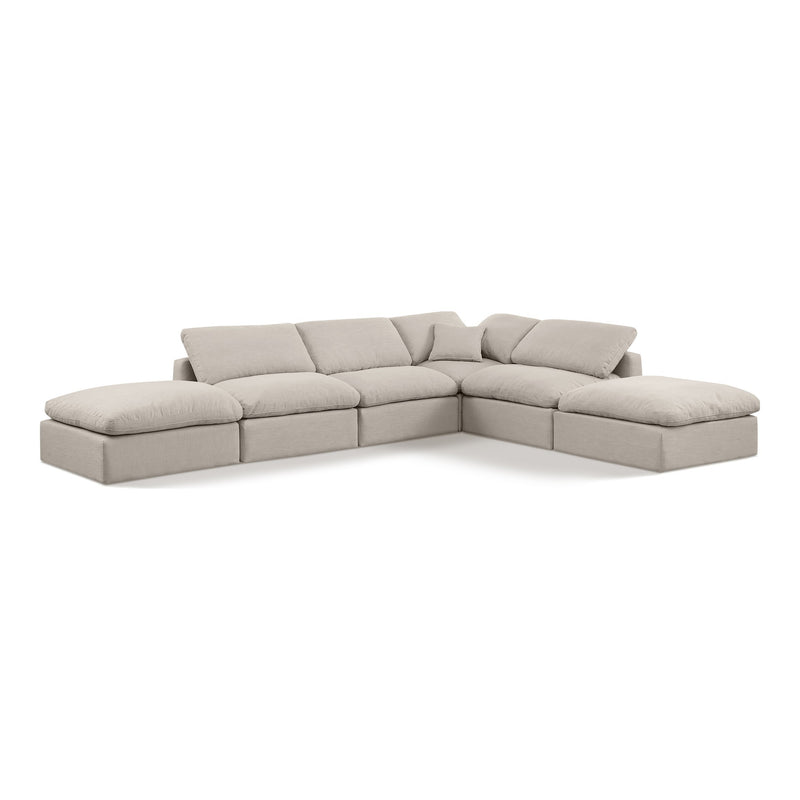Indulge 140" Linen Textured Fabric Upholstered 6pc. Modular Sectional in Beige