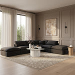 Indulge 140" Linen Textured Fabric Upholstered 6pc. Modular Sectional in Black