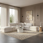 Indulge 140" Linen Textured Fabric Upholstered 6pc. Modular Sectional in Cream