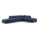 Indulge 140" Linen Textured Fabric Upholstered 6pc. Modular Sectional in Navy