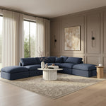 Indulge 140" Linen Textured Fabric Upholstered 6pc. Modular Sectional in Navy