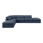 Indulge 140" Linen Textured Fabric Upholstered 6pc. Modular Sectional in Navy