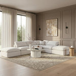 Indulge 140" Linen Textured Fabric Upholstered 6pc. Modular Sectional in White