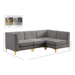 Alina 91" Velvet Upholstered 4pc. Modular Sectional in Grey