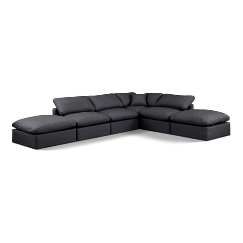 Indulge 140" Vegan Leather Upholstered 6pc. Modular Sectional in Black