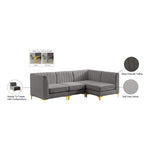 Alina 91" Velvet Upholstered 4pc. Modular Sectional in Grey