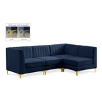 Alina 91" Velvet Upholstered 4pc. Modular Sectional in Navy