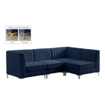 Alina 91" Velvet Upholstered 4pc. Modular Sectional in Navy