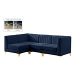 Alina 91" Velvet Upholstered 4pc. Modular Sectional in Navy