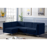 Alina 91" Velvet Upholstered 4pc. Modular Sectional in Navy