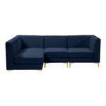 Alina 91" Velvet Upholstered 4pc. Modular Sectional in Navy