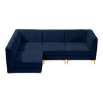 Alina 91" Velvet Upholstered 4pc. Modular Sectional in Navy