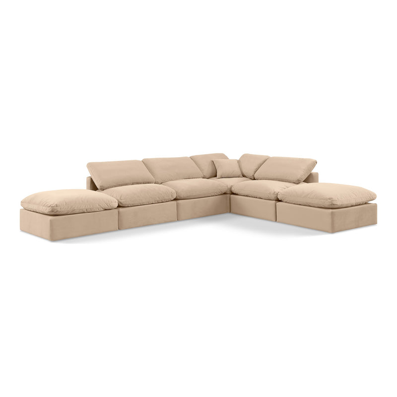 Indulge 140" Velvet Upholstered 6pc. Modular Sectional in Beige