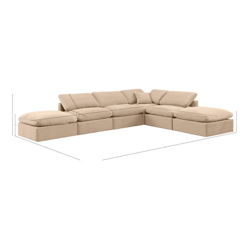 Indulge 140" Velvet Upholstered 6pc. Modular Sectional in Beige