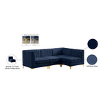 Alina 91" Velvet Upholstered 4pc. Modular Sectional in Navy
