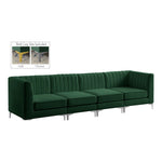 Alina 116.5" Velvet Upholstered 4pc. Modular Sofa in Green