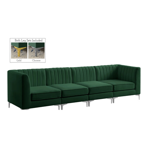 Alina 116.5" Velvet Upholstered 4pc. Modular Sofa in Green
