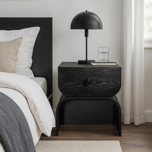 Jace Oak Veneer Nightstand in Black