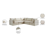 Jacob 103" Velvet Upholstered 5pc. Modular Sectional in Cream
