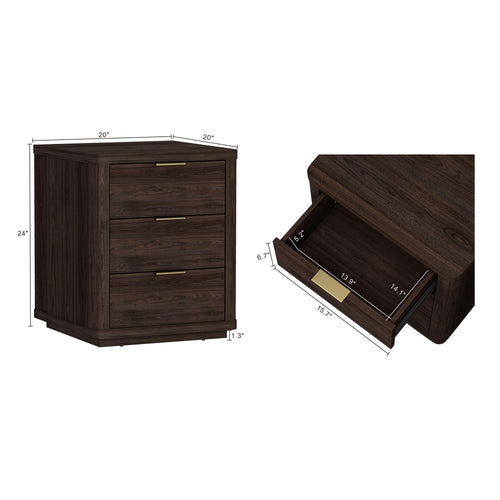 Evelyn 20" Nightstand (3-Drawer) in Brown