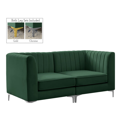 Alina 65" Velvet Upholstered 2pc. Modular Loveseat in Green