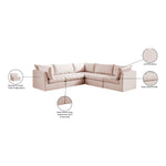 Jacob 103" Velvet Upholstered 5pc. Modular Sectional in Pink