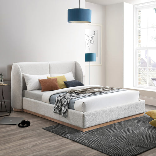 Jardin Boucle Fabric Upholstered Queen Bed (3 Boxes) in Cream