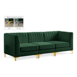 Alina 91" Velvet Upholstered 3pc. Modular Sofa in Green