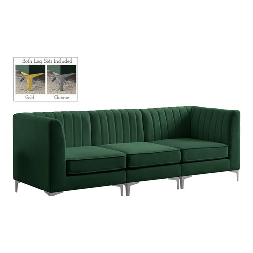 Alina 91" Velvet Upholstered 3pc. Modular Sofa in Green