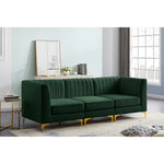 Alina 91" Velvet Upholstered 3pc. Modular Sofa in Green