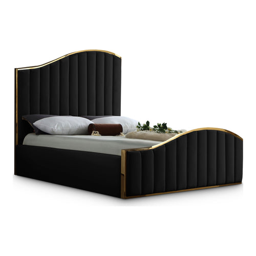 Jolie Velvet Upholstered King Bed (3 Boxes) in Black