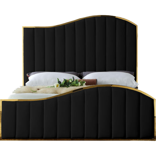 Jolie Velvet Upholstered King Bed (3 Boxes) in Black