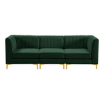 Alina 91" Velvet Upholstered 3pc. Modular Sofa in Green
