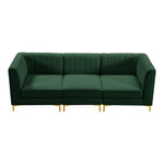 Alina 91" Velvet Upholstered 3pc. Modular Sofa in Green