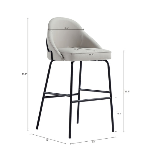 Gracie Metal Upholstered Barstool in Stone Gray and Black