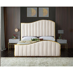 Jolie Velvet Upholstered Queen Bed (3 Boxes) in Cream