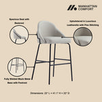 Gracie Metal Upholstered Barstool in Stone Gray and Black