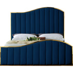 Jolie Velvet Upholstered Queen Bed (3 Boxes) in Navy