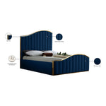 Jolie Velvet Upholstered Queen Bed (3 Boxes) in Navy
