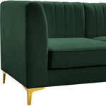 Alina 91" Velvet Upholstered 3pc. Modular Sofa in Green