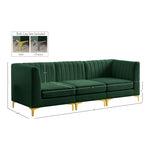 Alina 91" Velvet Upholstered 3pc. Modular Sofa in Green