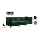 Alina 91" Velvet Upholstered 3pc. Modular Sofa in Green
