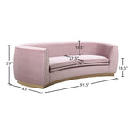 Julian 91.5" Velvet Upholstered Sofa in Pink
