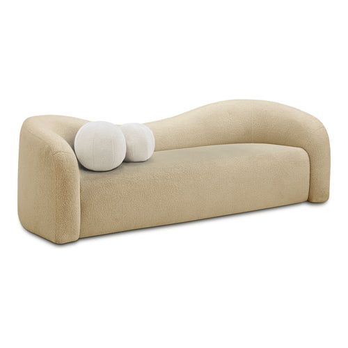 Kali 86" Faux Shearling Teddy Fabric Upholstered Sofa in Beige